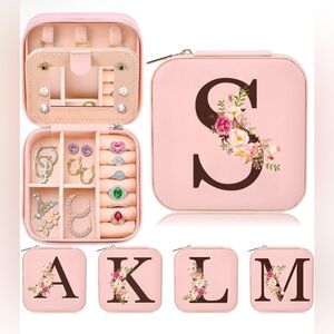 NEW Pink Floral Initial Travel Jewelry Organizer